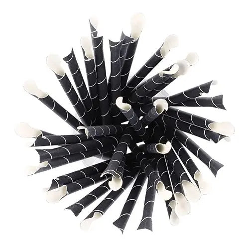 Trinkhalm mit Löffel Ø 8 mm · 20 cm schwarz/weiss "Stripes" 100 Stück Kie.Com UG