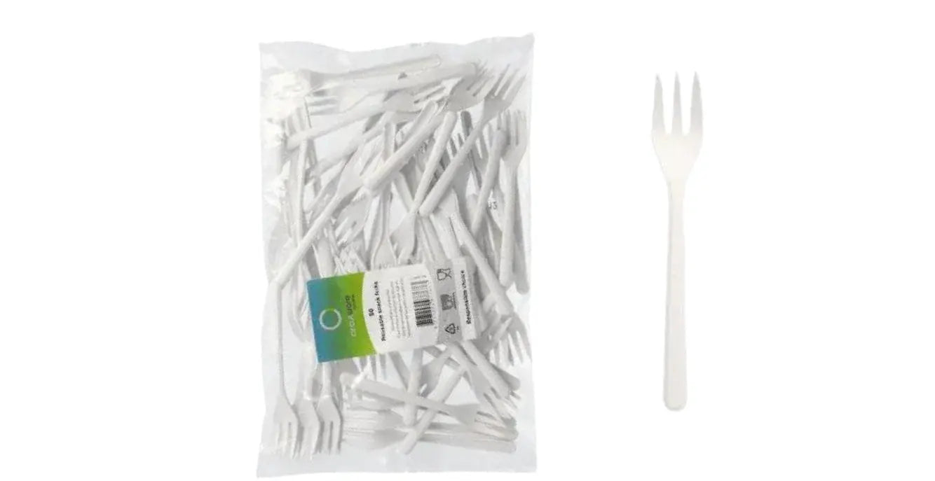 Kuchengabeln/Snackgabeln(Mehrweg), PP, 13 cm, weiss, extra stabil Kie.Com UG