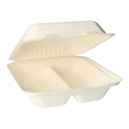 Menüboxen aus Zuckerrohr (Bagasse) 2-geteilt (50 Stück) kiecom-store.com
